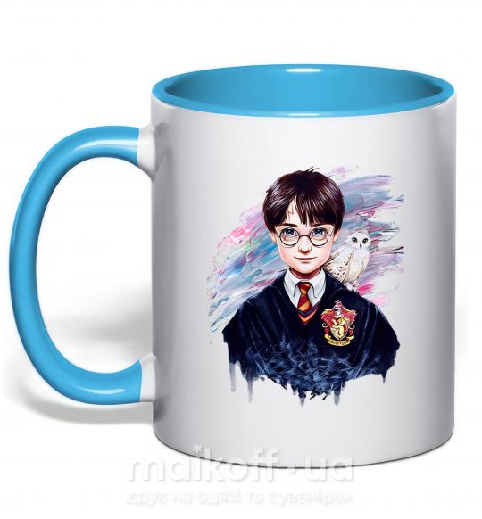 Чашка з кольоровою ручкою Гаррі Поттер арт Блакитний фото