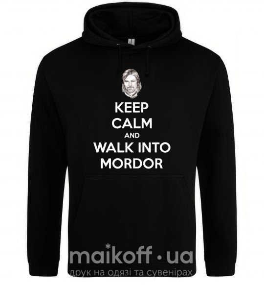 Мужская толстовка (худи) Keep calm and walk into Mordor Черный фото