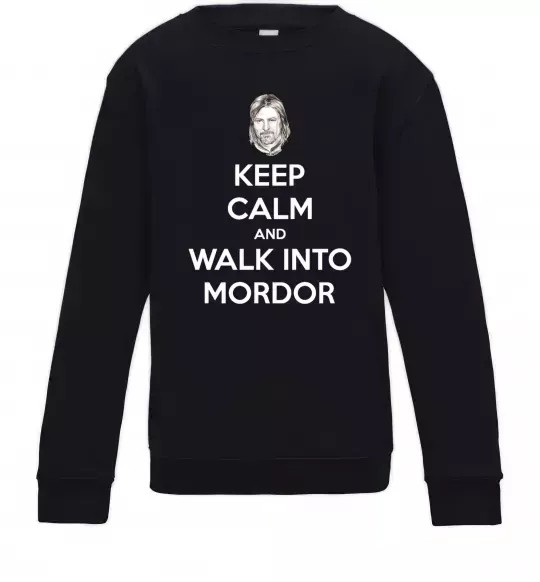 Детский Свитшот Keep calm and walk into Mordor Черный фото