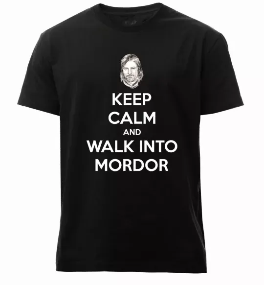 Мужская премиум футболка Keep calm and walk into Mordor Черный фото