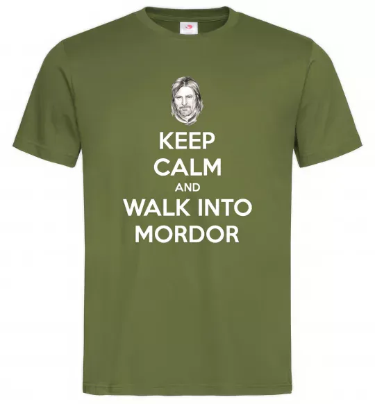 Чоловіча футболка Keep calm and walk into Mordor Оливковий фото