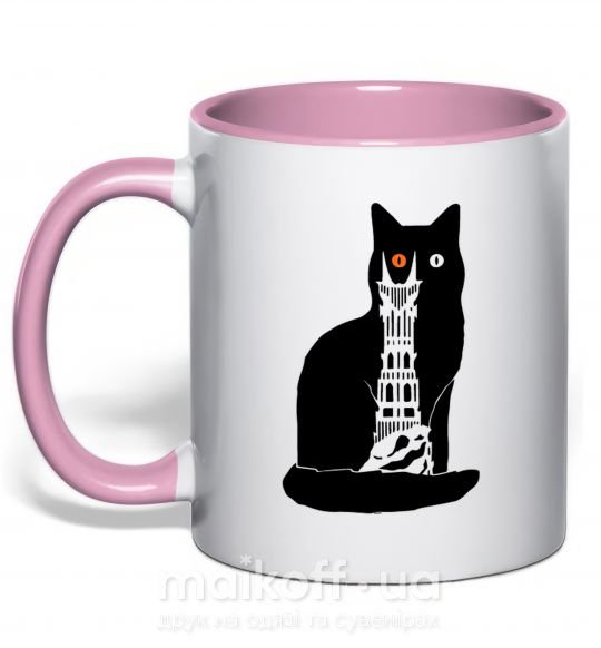 Чашка с цветной ручкой Кот Мордора Нежно розовый фото