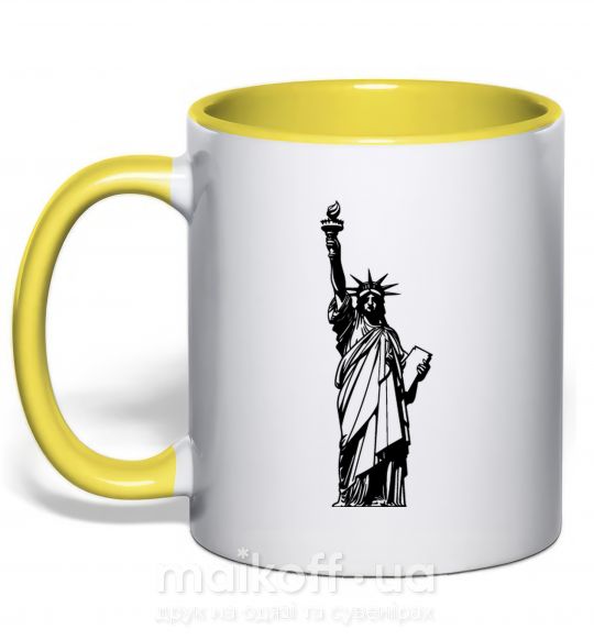 Чашка с цветной ручкой Статуя Свободы чб Солнечно желтый фото