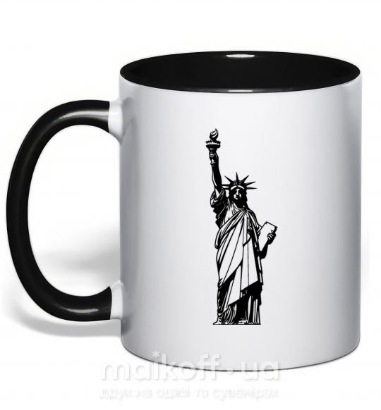 Чашка з кольоровою ручкою Статуя Свободы чб Чорний фото