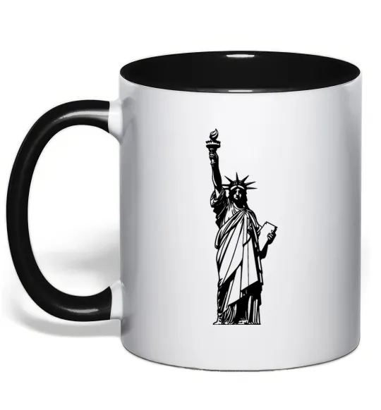 Чашка с цветной ручкой Статуя Свободи чб Черный фото