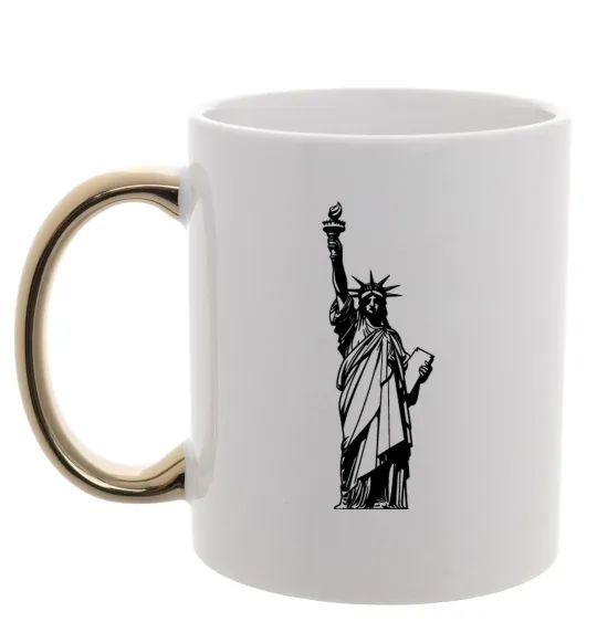 Чашка с цветной ручкой Статуя Свободи чб Золото фото