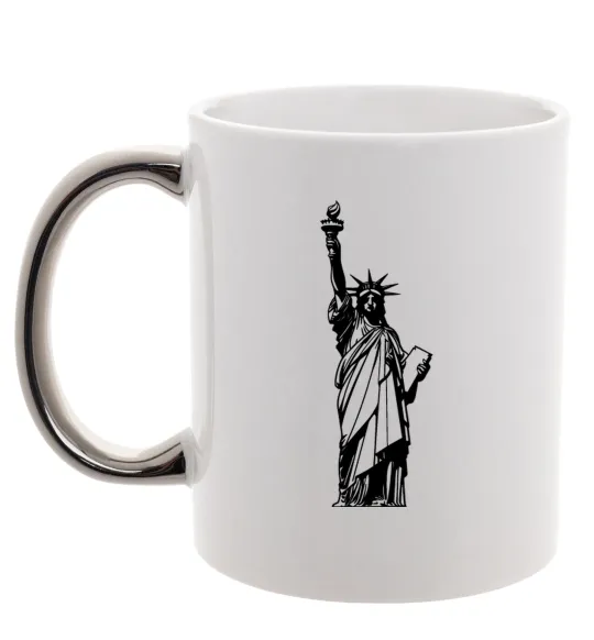 Чашка с цветной ручкой Статуя Свободи чб Серебро фото