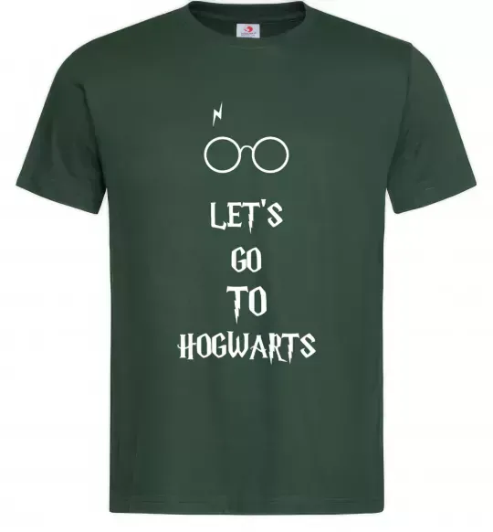 Чоловіча футболка Let's go to Hogwarts Темно-зелений фото