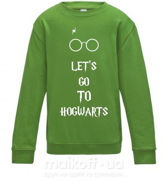 Детский Свитшот Let's go to Hogwarts Лаймовый фото
