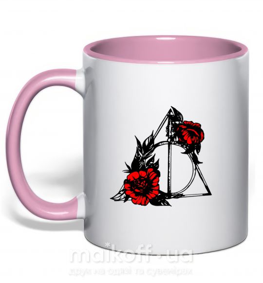 Чашка з кольоровою ручкою Смертельні реліквії з квітами Ніжно рожевий фото