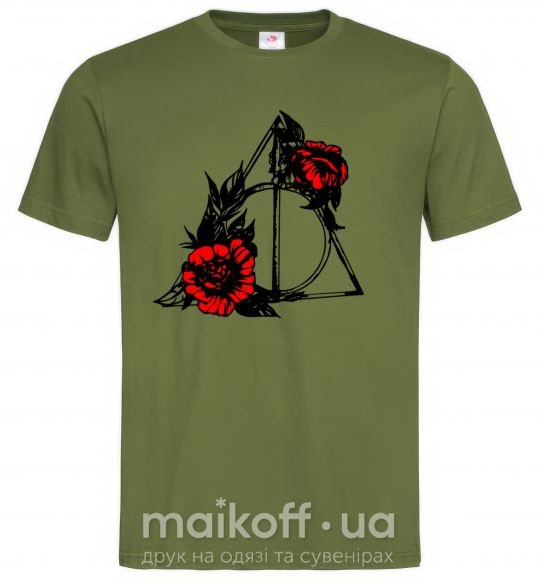 Мужская футболка Смертельні реліквії з квітами Оливковый фото