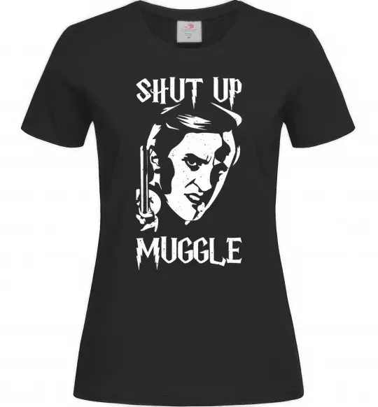 Жіноча футболка Shut up Muggle Чорний фото
