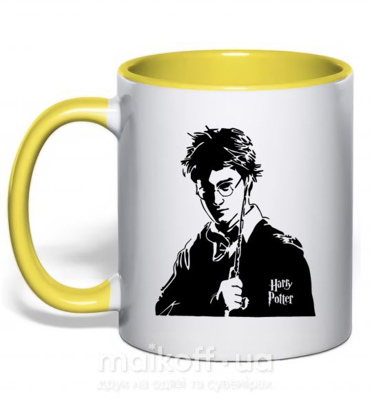 Чашка з кольоровою ручкою Harry Potter black Сонячно жовтий фото