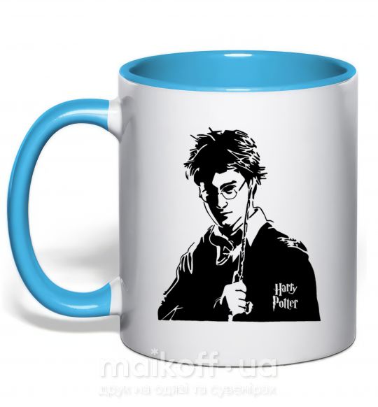 Чашка с цветной ручкой Harry Potter black Голубой фото