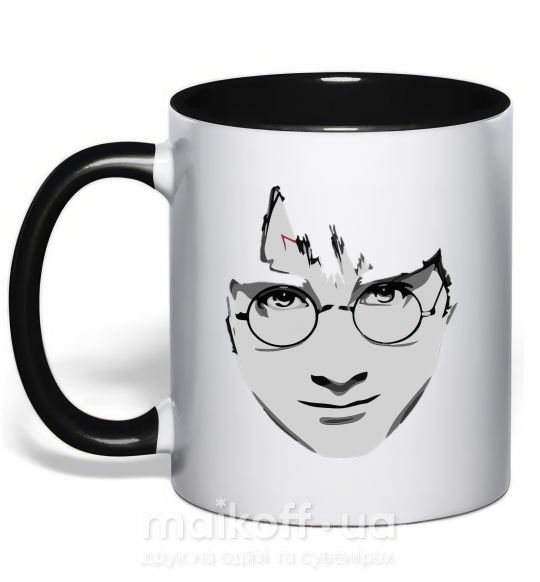 Чашка з кольоровою ручкою Harry Potter's face Чорний фото