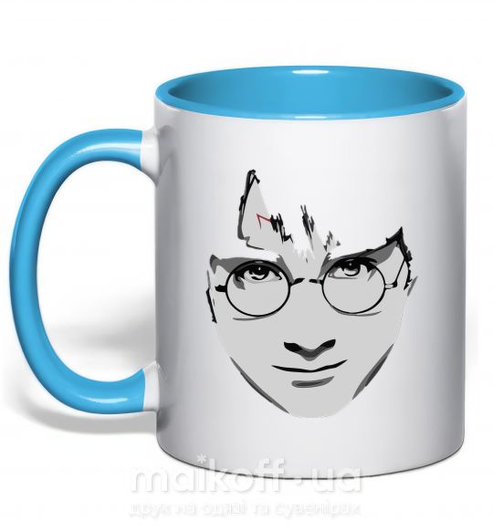 Чашка з кольоровою ручкою Harry Potter's face Блакитний фото