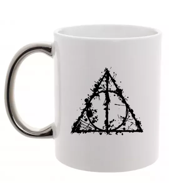 Чашка з кольоровою ручкою Смертельні реліквії бризки Срібло фото