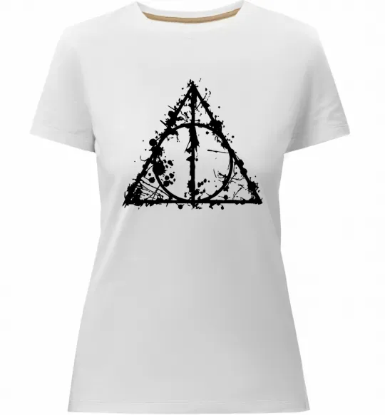 Женская премиум футболка Смертельні реліквії бризки Белый фото