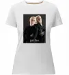 Жіноча преміум футболка Драко Малфой з батьком Білий фото