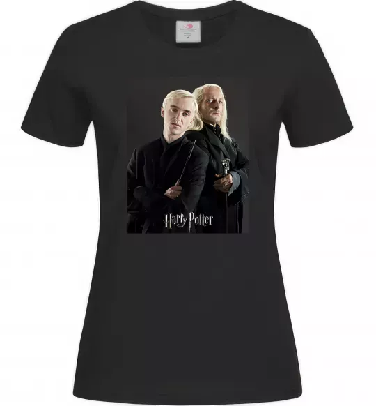 Женская футболка Драко Малфой з батьком Черный фото