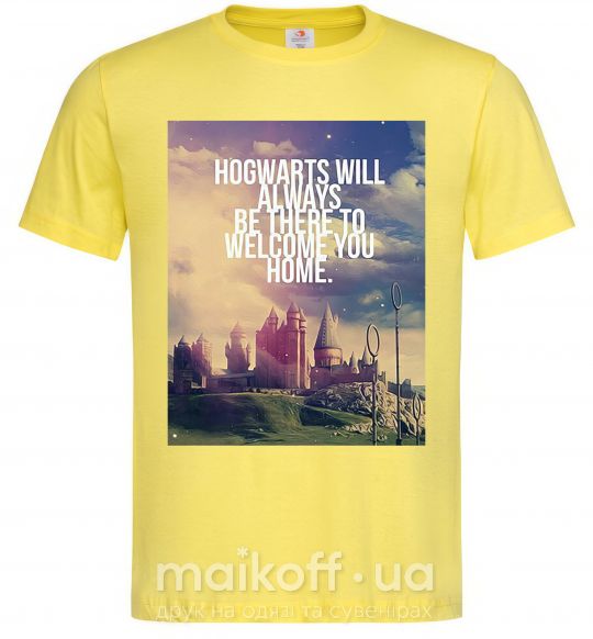 Мужская футболка Hogwarts will always be there to welcome you home Лимонный фото