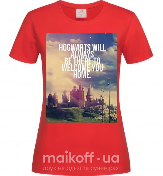 Жіноча футболка Hogwarts will always be there to welcome you home Червоний фото