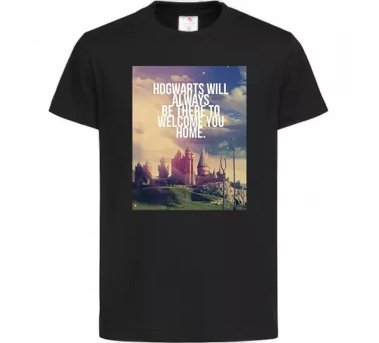 Детская футболка Hogwarts will always be there to welcome you home Черный фото
