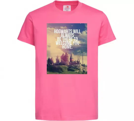 Детская футболка Hogwarts will always be there to welcome you home Ярко-розовый фото