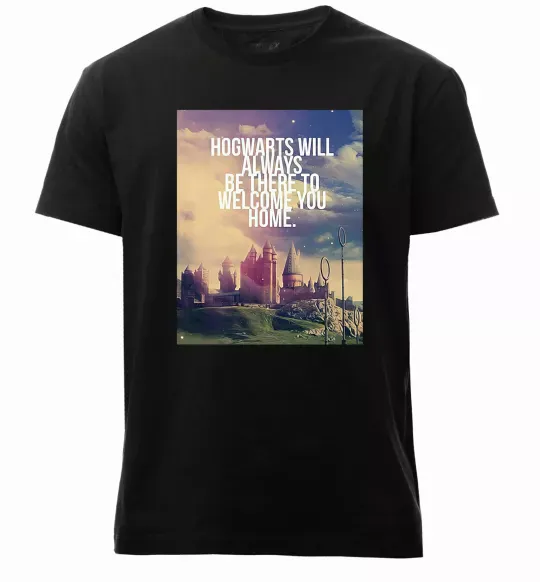 Чоловіча преміум футболка Hogwarts will always be there to welcome you home Чорний фото