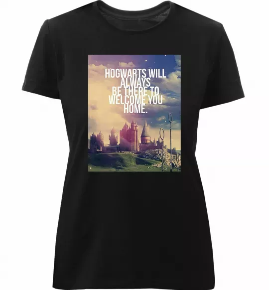 Жіноча преміум футболка Hogwarts will always be there to welcome you home Чорний фото