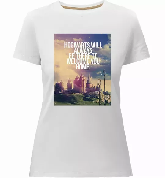 Жіноча преміум футболка Hogwarts will always be there to welcome you home Білий фото