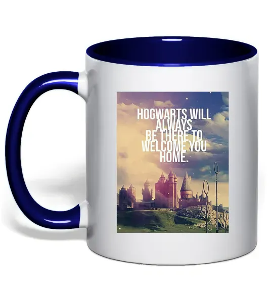 Чашка с цветной ручкой Hogwarts will always be there to welcome you home Глубокий темно-синий фото