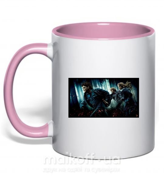 Чашка з кольоровою ручкою Гарри Поттер смертельные реликвии Ніжно рожевий фото
