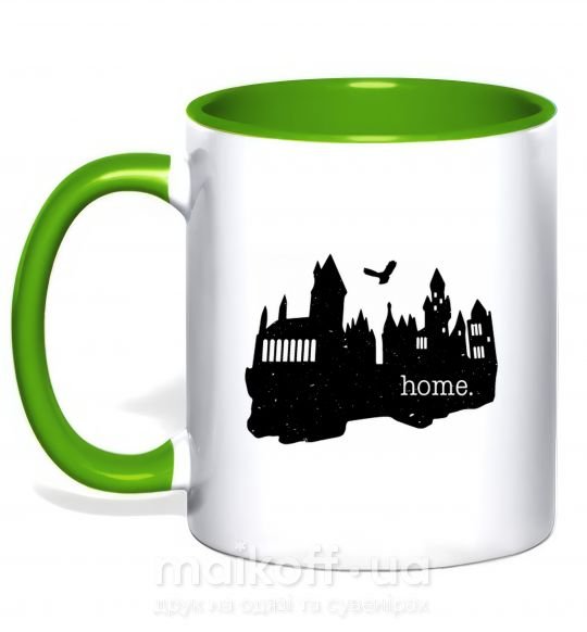 Чашка с цветной ручкой Hogwarts is like home Зеленый фото