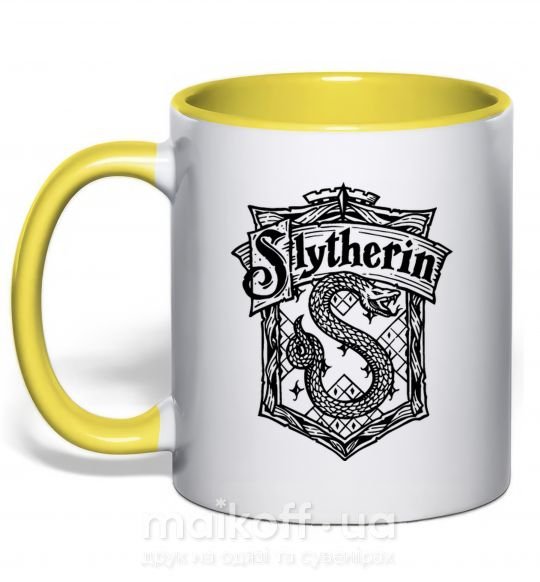 Чашка с цветной ручкой Slytherin logo Солнечно желтый фото