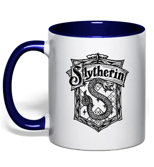 Чашка з кольоровою ручкою Slytherin logo Глибокий темно-синій фото