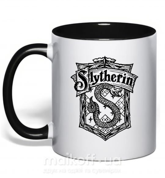 Чашка з кольоровою ручкою Slytherin logo Чорний фото