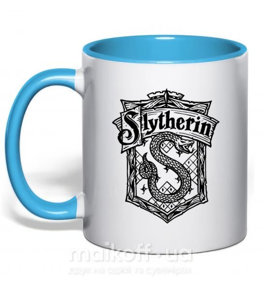 Чашка с цветной ручкой Slytherin logo Голубой фото