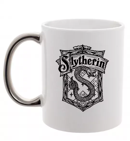 Чашка з кольоровою ручкою Slytherin logo Срібло фото