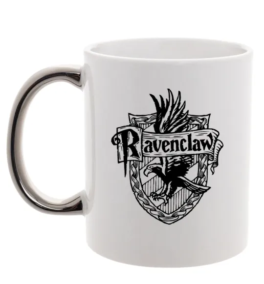 Чашка с цветной ручкой Ravenclaw logo Серебро фото