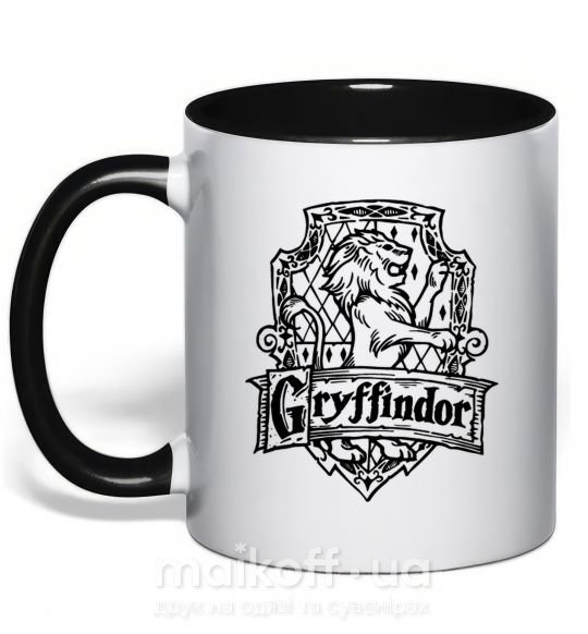 Чашка з кольоровою ручкою Gryffindor logo Чорний фото