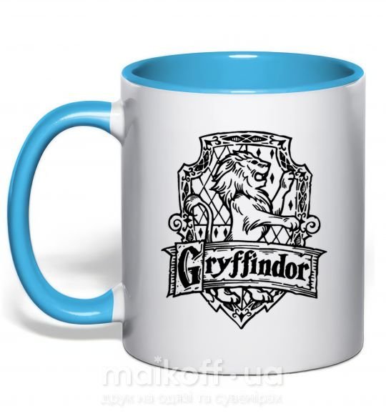 Чашка с цветной ручкой Gryffindor logo Голубой фото