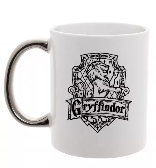 Чашка з кольоровою ручкою Gryffindor logo Срібло фото