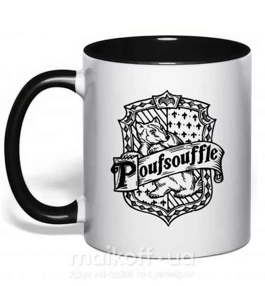 Чашка з кольоровою ручкою Poufsouffle logo Чорний фото
