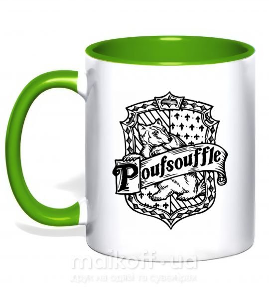 Чашка с цветной ручкой Poufsouffle logo Зеленый фото