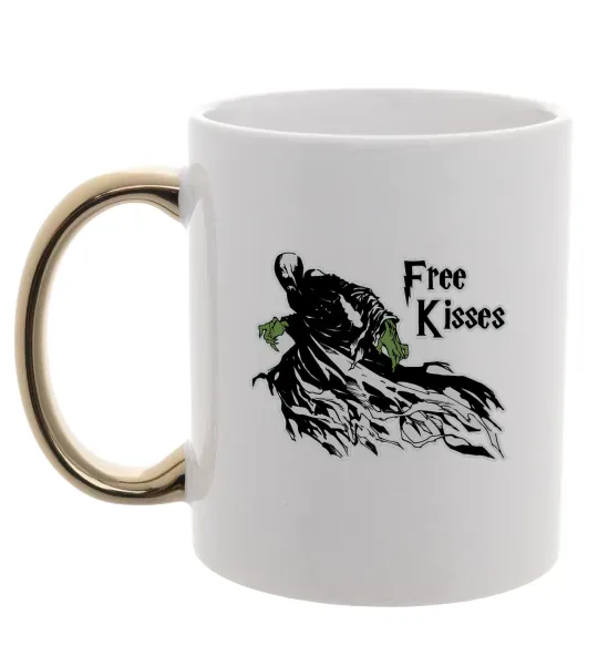 Чашка с цветной ручкой Free Kisses dementor Золото фото