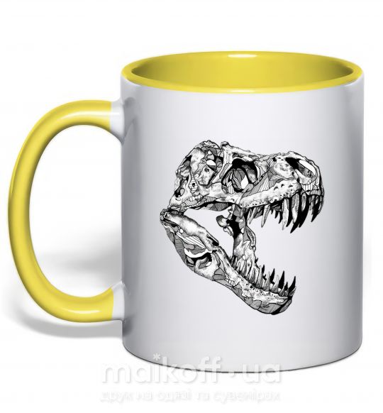Чашка з кольоровою ручкою Dino skull Сонячно жовтий фото
