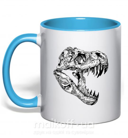 Чашка з кольоровою ручкою Dino skull Блакитний фото