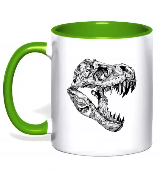 Чашка с цветной ручкой Dino skull Зеленый фото
