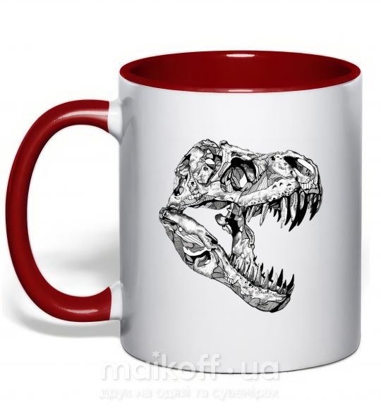 Чашка з кольоровою ручкою Dino skull Червоний фото